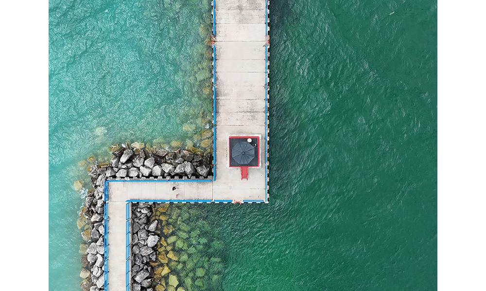 drone shot of pier